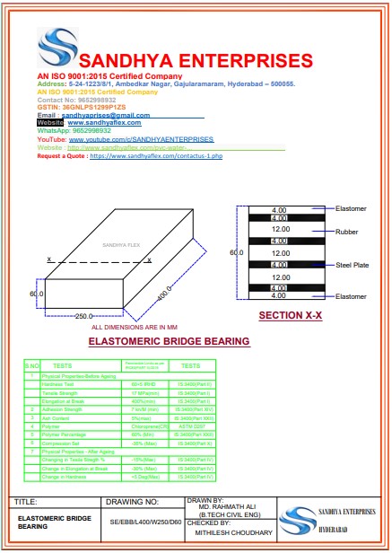Elastomeric Bridge Bearing Thickness 60MM