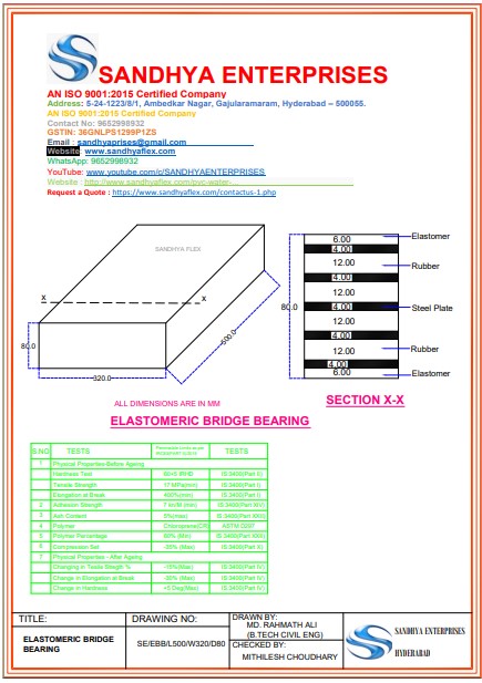 Elastomeric Bridge Bearing Thickness 80MM