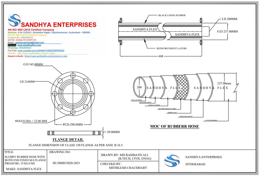8-INCH 6-MTR 20-LG Slurry and Mud Rubber Hose 8-INCH 6-MTR 20-LG Slurry and Mud Rubber Hose