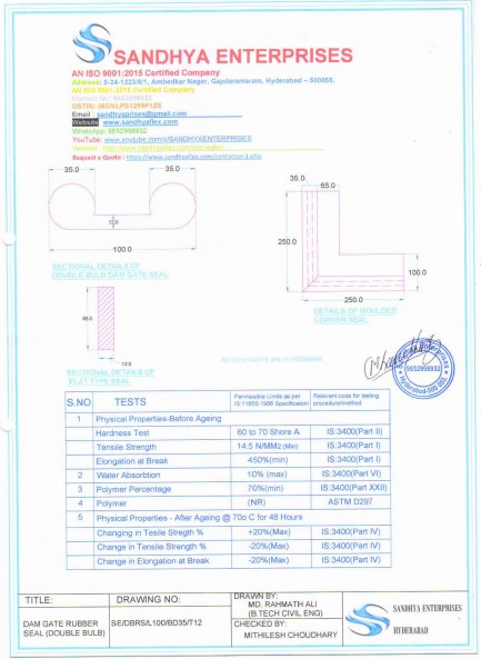 Double Bulb Dam Gate Seal Double Bulb Dam Gate Seal