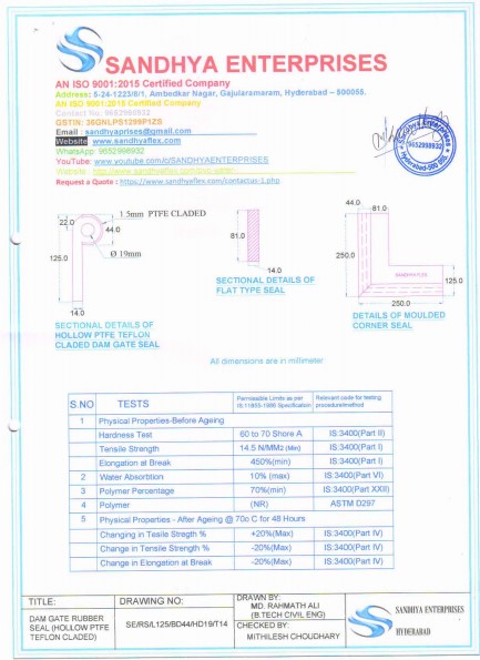 Hollow PTFE Teflon Claded Dam Gate Seal Hollow PTFE Teflon Claded Dam Gate Seal