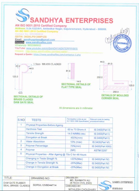 P-Type Brass Claded Dam Gate Seal P-Type Brass Claded Dam Gate Seal