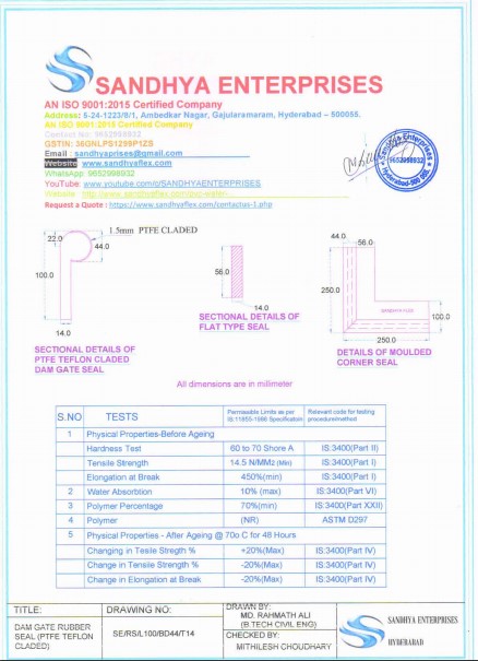 P-Type Teflon Claded Dam Gate Seal P-Type Teflon Claded Dam Gate Seal