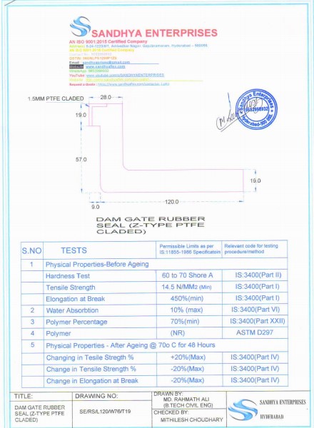 Z-Type PTFE Claded Dam Gate Seal Z-Type PTFE Claded Dam Gate Seal